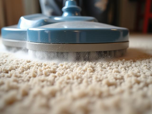 Close up illustration of professional carpet cleaning machine removing stains